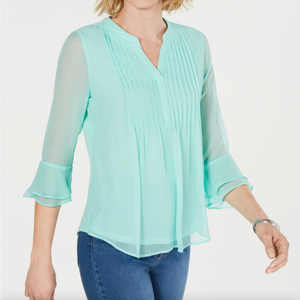 Charter Club Double Ruffle Solid Pintuck Top